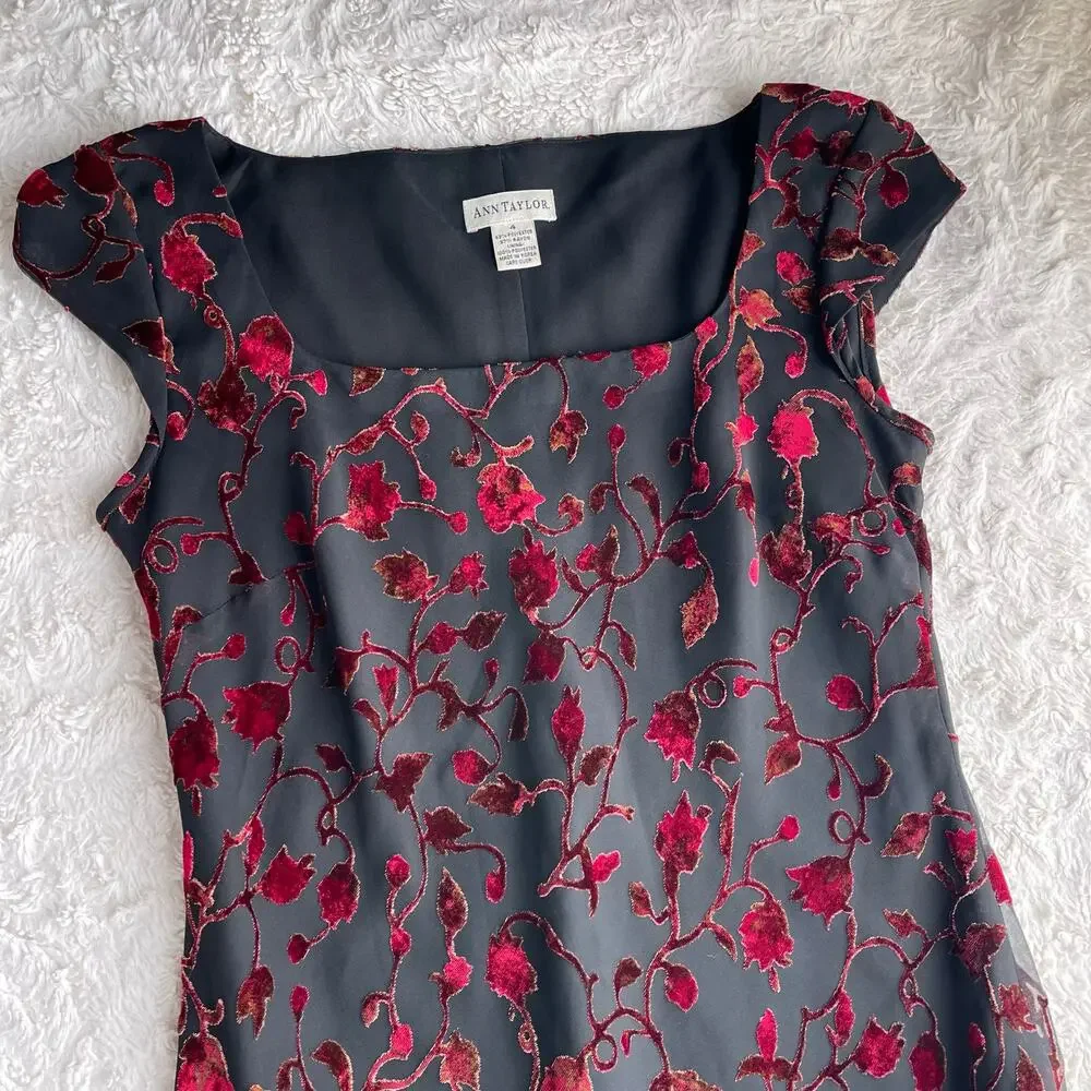 Vintage velvet burnout floral prom‎ formal dress maxi gown Ann Taylor 90s Y2K - Picture 6 of 14